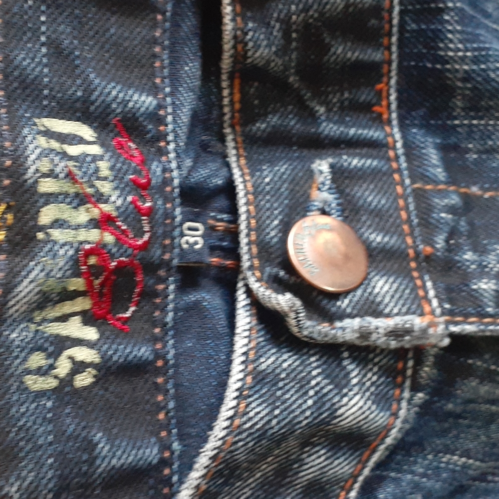 Sacred Blue Denim Jean size 30 Pants Distressed   Boot cut - Picture 3 of 10